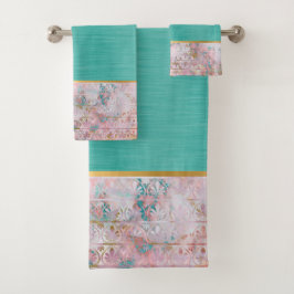 RETRO MARBLE BLUME AQUA BADEZIMMER TOWEL SET
