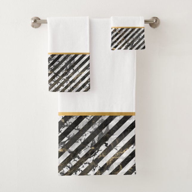 RETRO MARBLE STRIPE WHITE BADEZIMMER TOWEL SET (Insitu)
