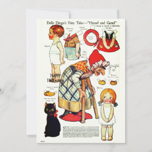 Retro-Märchen-Halloween 🎃 Papierpuppen Dankeskarte