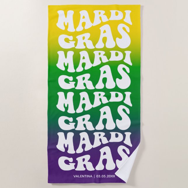 Retro Mardi Gras Design Ombre Monogram Strandtuch (Vorderseite)