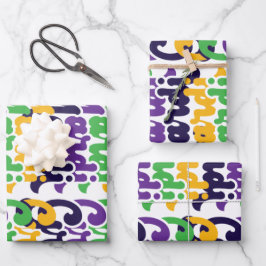 Retro Mardi Gras Farbige Text Typografie Trendy Geschenkpapier Set