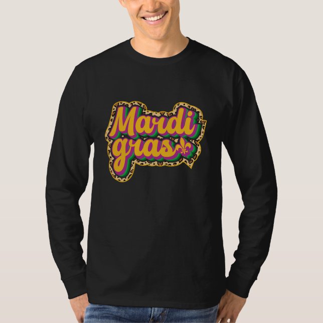 Retro-Mardi-Gras-Masqueraden-Perlen-Parade-Leopard T-Shirt (Vorderseite)