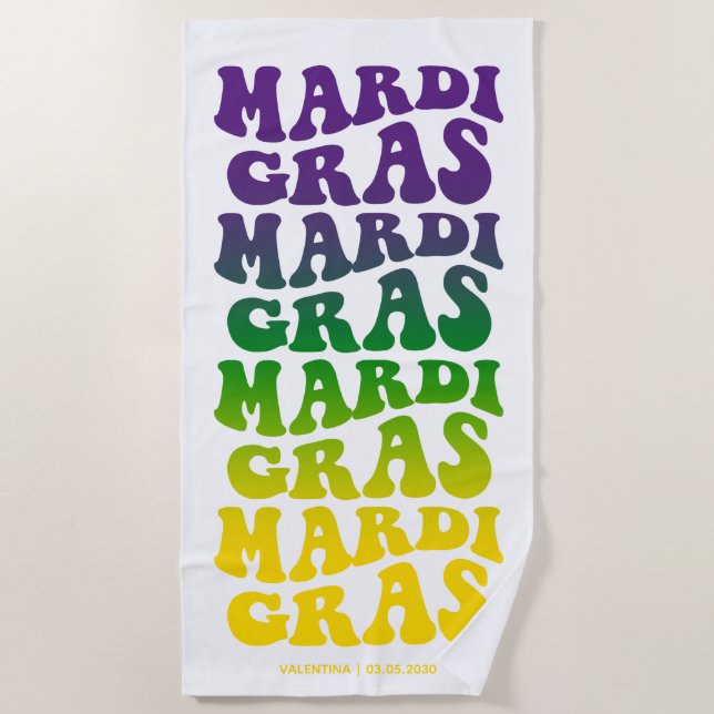Retro Mardi Gras Ombre Text Strandtuch (Vorderseite)