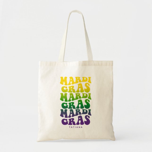Retro Mardi Gras Ombre Text Tragetasche (Vorne)
