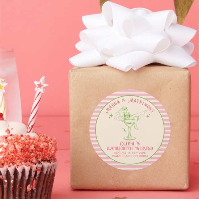 Retro Margs & Matrimony Bachelorette Gefallen Runder Aufkleber (Party)