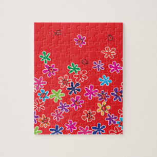Retro Marienkäfer und Blumen Puzzle
