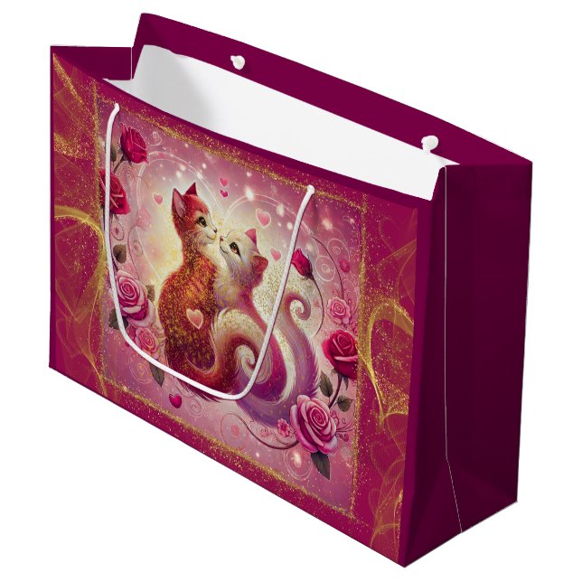 Retro Maroon Cat - Große Geschenktüte (Vorderseite Schrägansicht)