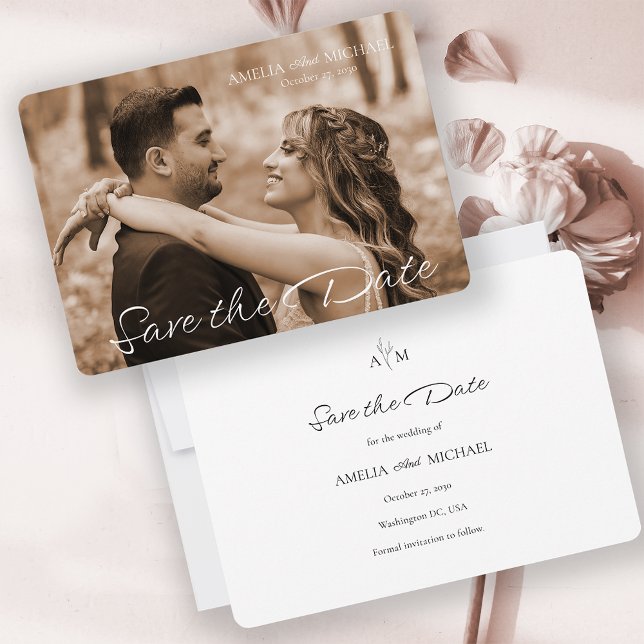 Retro Maroon Foto Hochzeit Speichern Sie die Datum (Retro  Photo Wedding Save the Date Card)