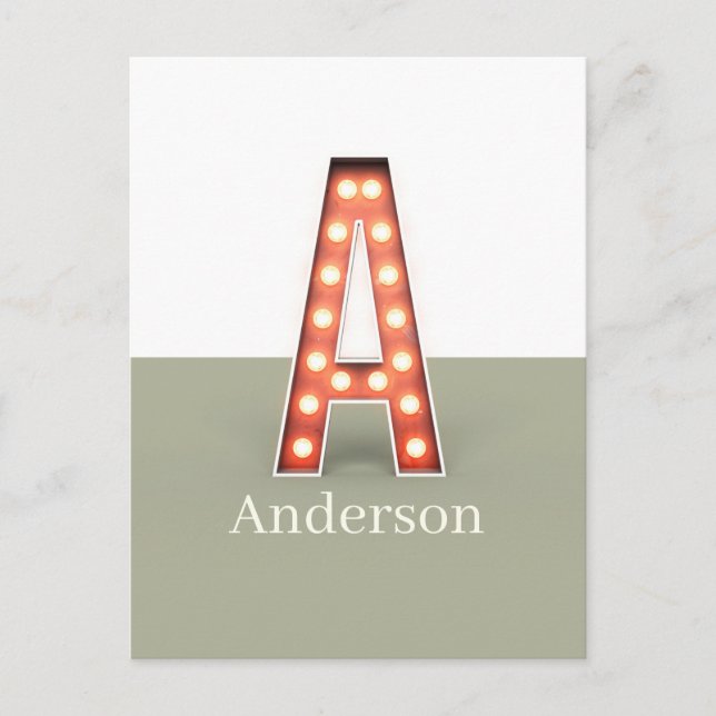 Retro Marquee Letter A Personalisiert Postkarte (Vorderseite)