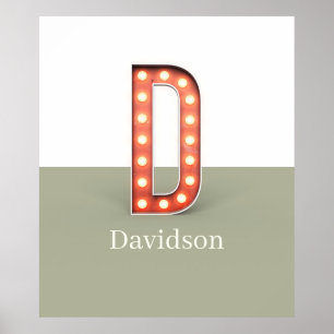 Retro Marquee Letter D Personalisiert Poster