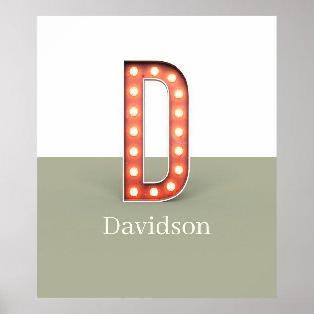 Retro Marquee Letter D Personalisiert Poster (Vorne)