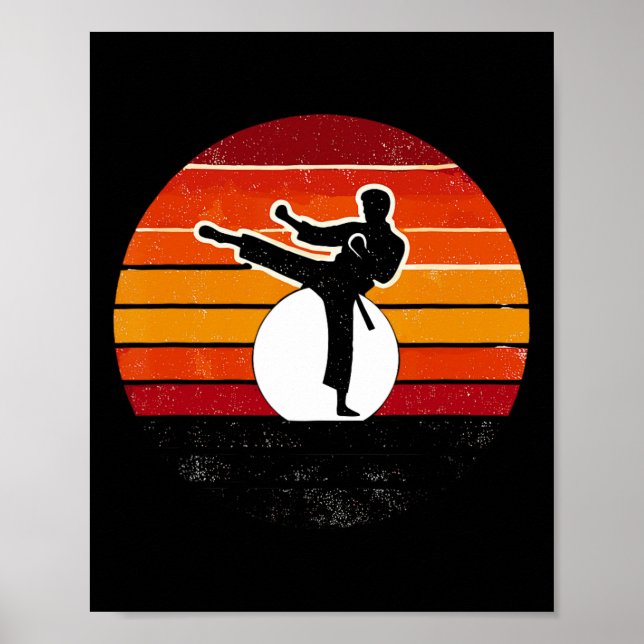 Retro Martial Arts Sunset Silhouette Kick - Karate Poster (Vorne)