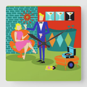 Retro Martini - Acrylmauer Quadratische Wanduhr