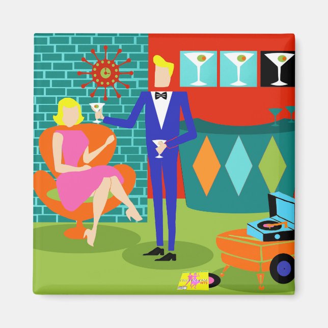 Retro Martini Couple Magnet (Vorne)