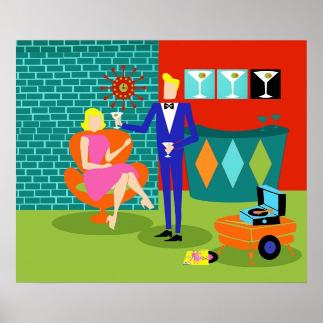Retro Martini Couple Poster (Vorne)