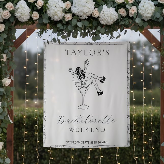 Retro Martini Girl Bachelorette Weekend Backdrop Wandteppich (Von Creator hochgeladen)