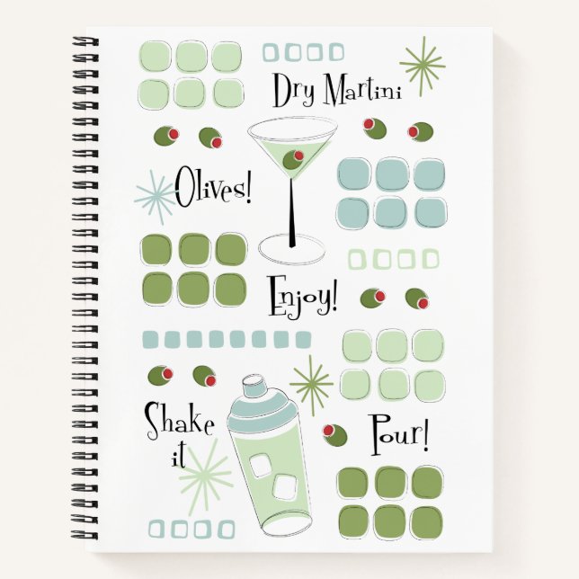 Retro Martini Mitte des Jahrhunderts modern Notizbuch (Vorderseite)
