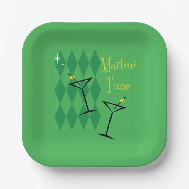 Retro Martini Napkins Pappteller (Vorderseite)