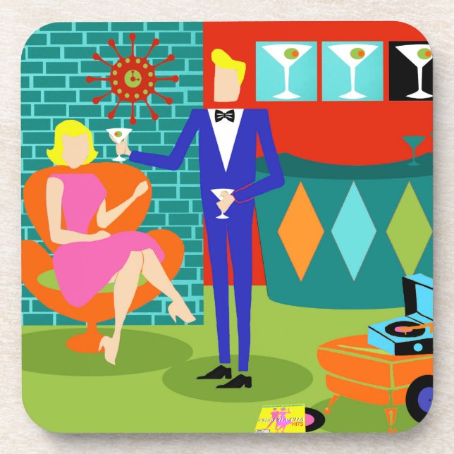 Retro Martini-Paar-harte PlastikUntersetzer Getränkeuntersetzer (Vorderseite)