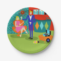 Retro Martini-Paar-Papier-Teller