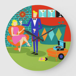 Retro-Martini-Pärchen Runde Acryl-Wanduhr Große Wanduhr