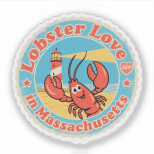Retro Massachusetts Abzeichen_ Lobster mit Schiffr Aufkleber