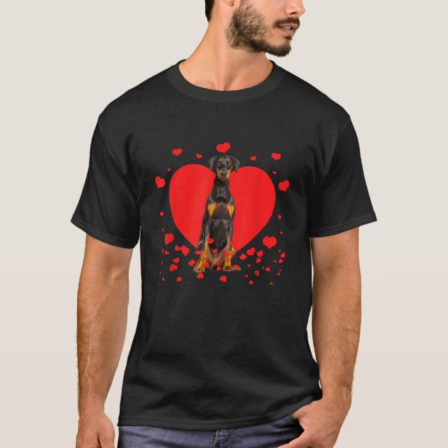 Retro Matching Valentine Day Heart Doberman Dog Lo T-Shirt (Vorderseite)