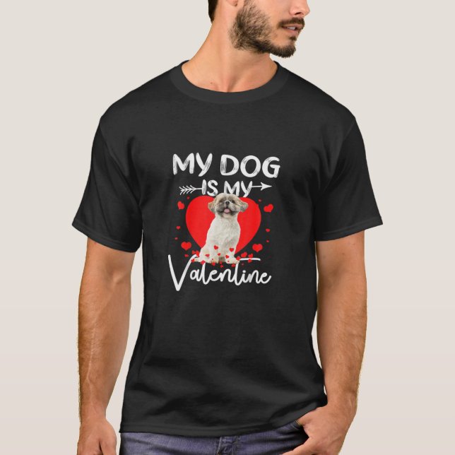 Retro Matching Valentine Day Heart Shih Tzu Dog Lo T-Shirt (Vorderseite)