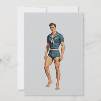Retro-Matrose in navyblauem Badeanzug Mitteilungskarte