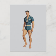 Retro-Matrose in navyblauem Badeanzug