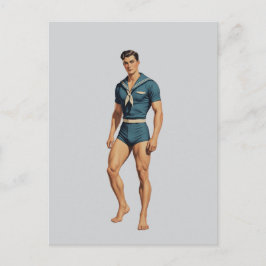 Retro-Matrose in navyblauem Badeanzug Postkarte