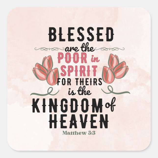 Retro Matthew 5:3 Tulips Wasserfarbe Quadratischer Aufkleber (Vorderseite)