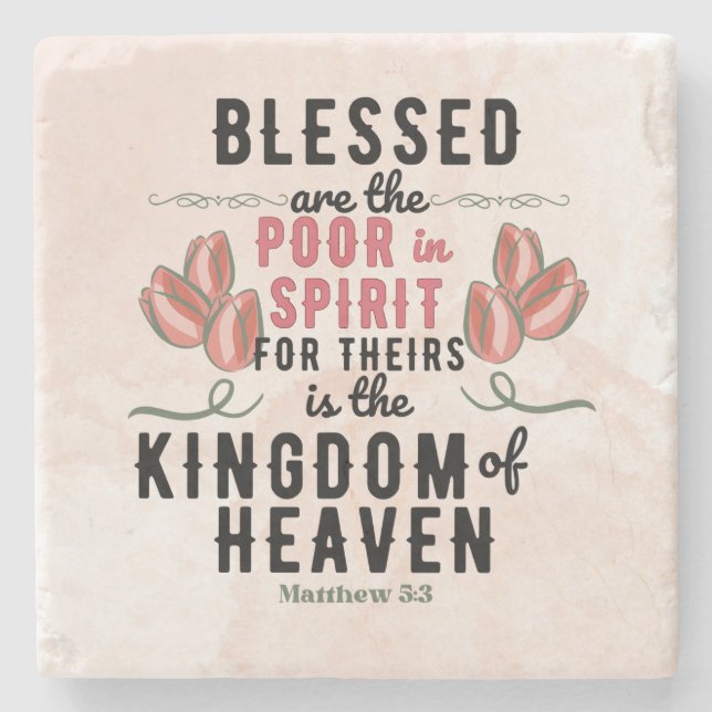 Retro Matthew 5:3 Tulips Wasserfarbe Steinuntersetzer (Vorderseite)