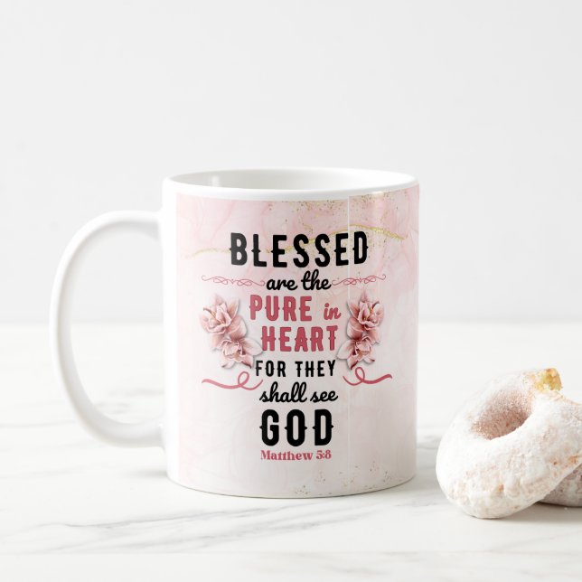Retro Matthew 5:8 Calla Lilien Wasserfarbe Kaffeetasse (Mit Donut)