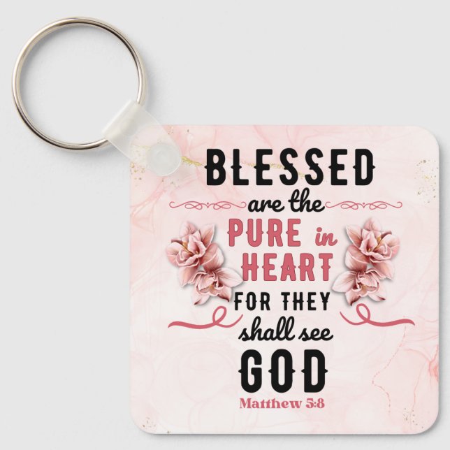 Retro Matthew 5:8 Calla Lilien Wasserfarbe Schlüsselanhänger (Vorderseite)