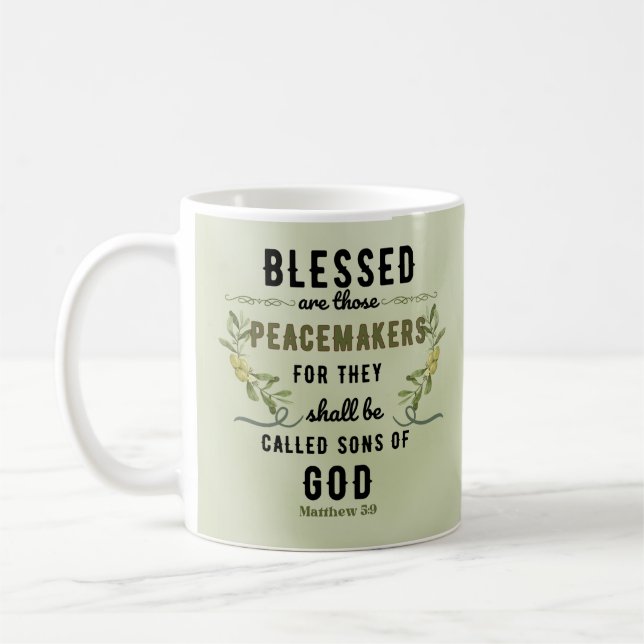 Retro Matthew 5:9 Olive Branch Watercolor Kaffeetasse (Links)
