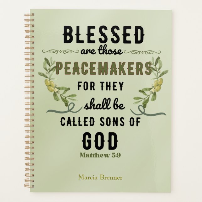Retro Matthew 5:9 Olive Branch Watercolor Planer (Vorderseite)