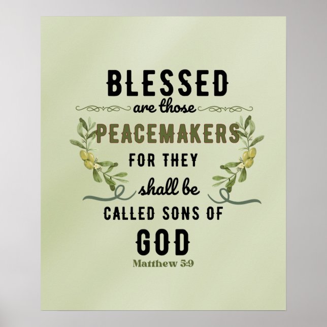 Retro Matthew 5:9 Olive Branch Watercolor Poster (Vorne)