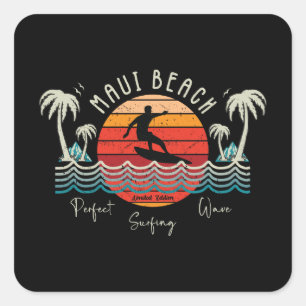Retro Maui Beach Surfing Quadratischer Aufkleber