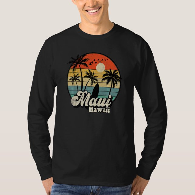 Retro Maui Hawaii Hawaiian Vacation Beach Surfing  T-Shirt (Vorderseite)