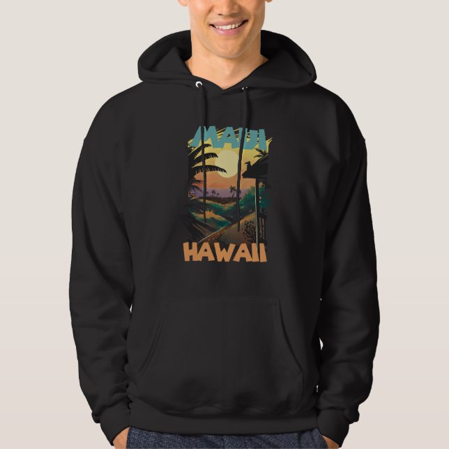 Retro Maui Hawaii Palm trees Ocean Surfing Hoodie (Vorderseite)