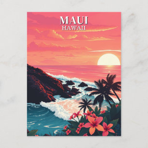 Retro Maui Hawaii Sonnenuntergang Reise Postkarte