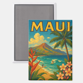 Retro Maui Hawaii Surfer Paradise Magnet