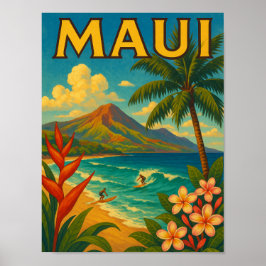 Retro Maui Hawaii Surfer Paradise Poster