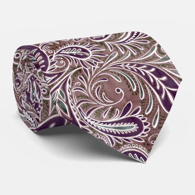 Retro Mauve Lila Paisley Pattern Krawatte (Gerollt)