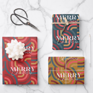 Retro Maximalist Geometric Christmas Holiday Geschenkpapier Set