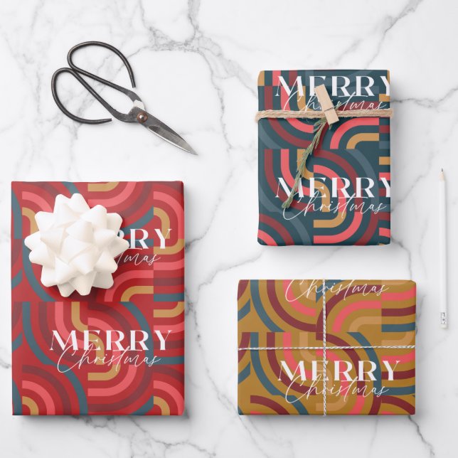 Retro Maximalist Geometric Christmas Holiday Geschenkpapier Set (Vorderseite)