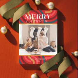 Retro Maximalist Geometric Red Christmas Foto Einladung