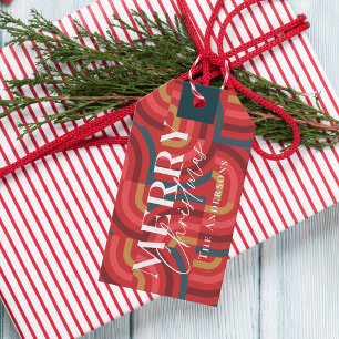 Retro-Maximalist-Geometrisch-Rot-Weihnachten Geschenkanhänger