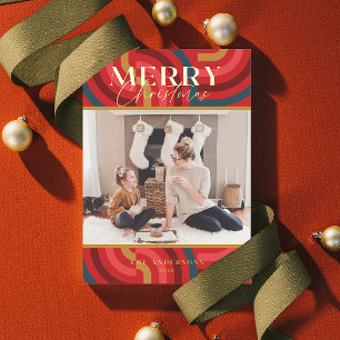 Retro-Maximalist-Geometrisch-Rot-Weihnachtsfoto Folieneinladung